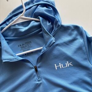 Huk Performance Fishing Hoodie Womens Large Blue Quarter Zip Long Sleeve Top